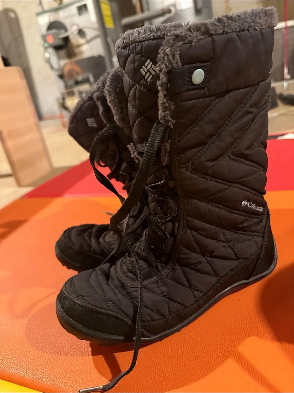 Columbia Black Quilted Lace-Up Kids Winter Boots with Faux Fur